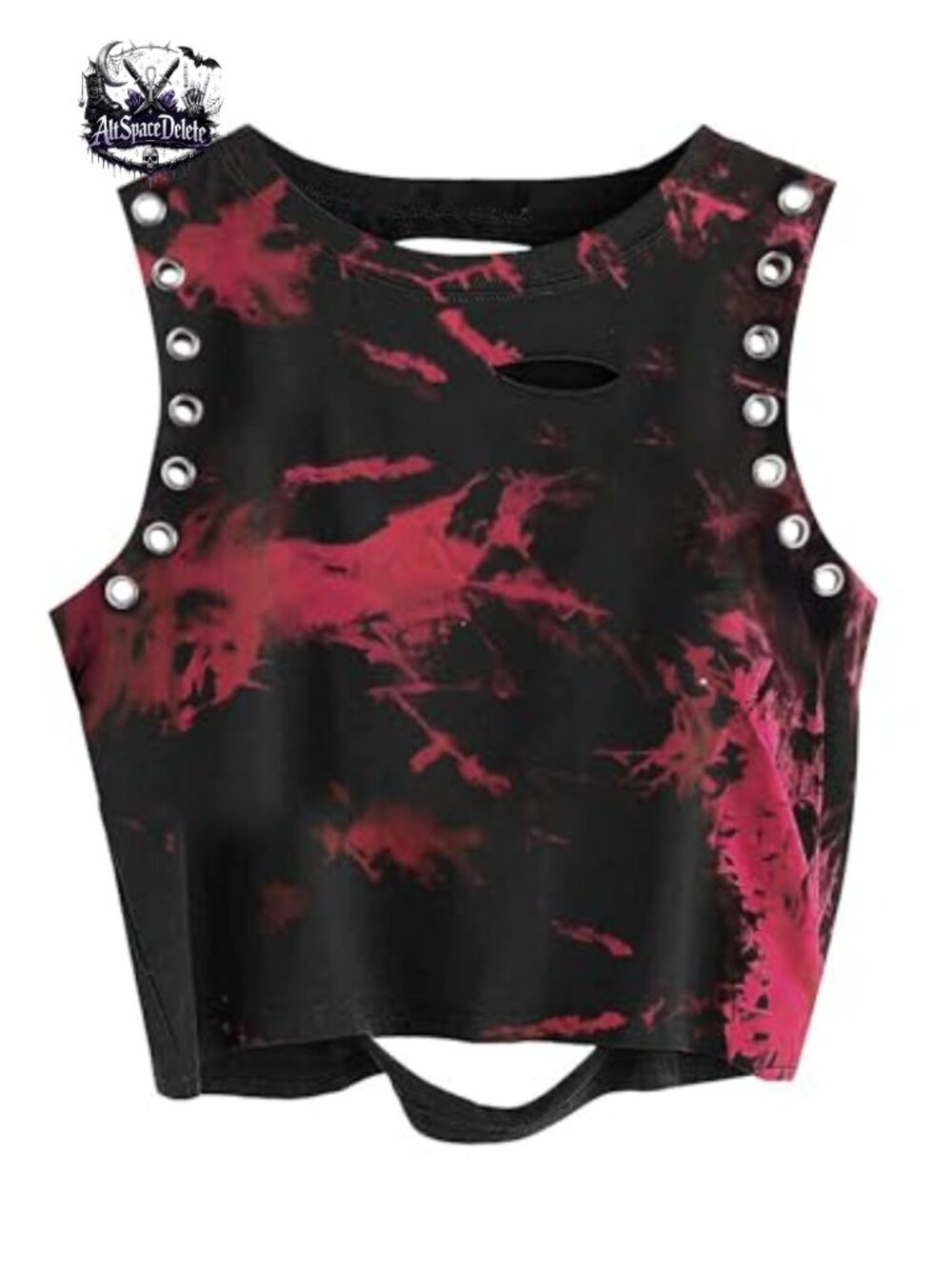 Tie Dye Crop Tank Top Punk Rock Ripped Sleeveless Grommet Distressed Shirt